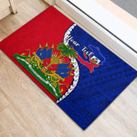 Personalised Haiti Independence Day Rubber Doormat Ayiti National Emblem With Polynesian Pattern - Wonder Print Shop