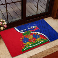 Personalised Haiti Independence Day Rubber Doormat Ayiti National Emblem With Polynesian Pattern - Wonder Print Shop