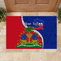 Personalised Haiti Independence Day Rubber Doormat Ayiti National Emblem With Polynesian Pattern - Wonder Print Shop