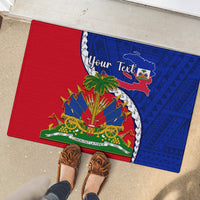 Personalised Haiti Independence Day Rubber Doormat Ayiti National Emblem With Polynesian Pattern - Wonder Print Shop
