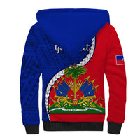 Personalised Haiti Independence Day Sherpa Hoodie Ayiti National Emblem With Polynesian Pattern - Wonder Print Shop
