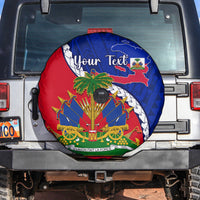 Personalised Haiti Independence Day Spare Tire Cover Ayiti National Emblem With Polynesian Pattern - Wonder Print Shop