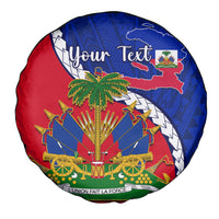 Personalised Haiti Independence Day Spare Tire Cover Ayiti National Emblem With Polynesian Pattern - Wonder Print Shop