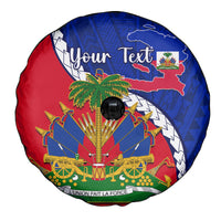 Personalised Haiti Independence Day Spare Tire Cover Ayiti National Emblem With Polynesian Pattern - Wonder Print Shop
