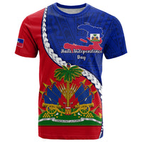 Personalised Haiti Independence Day T Shirt Ayiti National Emblem With Polynesian Pattern - Wonder Print Shop
