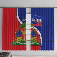 Personalised Haiti Independence Day Window Curtain Ayiti National Emblem With Polynesian Pattern - Wonder Print Shop
