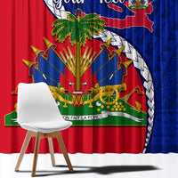 Personalised Haiti Independence Day Window Curtain Ayiti National Emblem With Polynesian Pattern - Wonder Print Shop