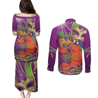Mardi Gras 2025 Couples Matching Puletasi and Long Sleeve Button Shirt Funny Jester Lobster With Beads