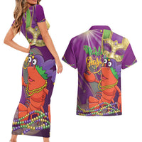 Mardi Gras 2025 Couples Matching Short Sleeve Bodycon Dress and Hawaiian Shirt Funny Jester Lobster With Beads