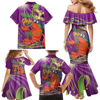 Mardi Gras 2025 Family Matching Mermaid Dress and Hawaiian Shirt Funny Jester Lobster With Beads