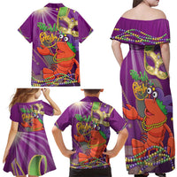 Mardi Gras 2025 Family Matching Off Shoulder Maxi Dress and Hawaiian Shirt Funny Jester Lobster With Beads
