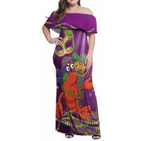 Mardi Gras 2025 Family Matching Off Shoulder Maxi Dress and Hawaiian Shirt Funny Jester Lobster With Beads