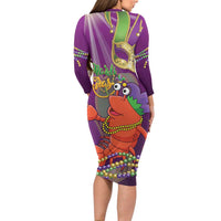 Mardi Gras 2025 Long Sleeve Bodycon Dress Funny Jester Lobster With Beads