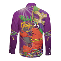 Mardi Gras 2025 Long Sleeve Button Shirt Funny Jester Lobster With Beads
