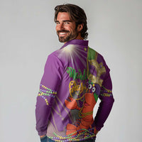 Mardi Gras 2025 Long Sleeve Polo Shirt Funny Jester Lobster With Beads - Wonder Print Shop