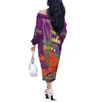 Mardi Gras 2025 Off The Shoulder Long Sleeve Dress Funny Jester Lobster With Beads - Wonder Print Shop