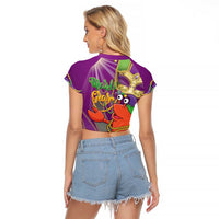 Mardi Gras 2025 Raglan Cropped T Shirt Funny Jester Lobster With Beads - Wonder Print Shop