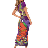 Mardi Gras 2025 Short Sleeve Bodycon Dress Funny Jester Lobster With Beads - Wonder Print Shop