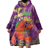 Mardi Gras 2025 Wearable Blanket Hoodie Funny Jester Lobster With Beads - Wonder Print Shop