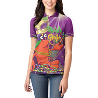 Mardi Gras 2025 Women Polo Shirt Funny Jester Lobster With Beads - Wonder Print Shop