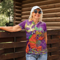 Mardi Gras 2025 Women Polo Shirt Funny Jester Lobster With Beads - Wonder Print Shop