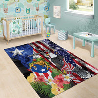 United States Puerto Rico Area Rug USA Eagle Coqui Drum Tropical Flowers - Wonder Print Shop