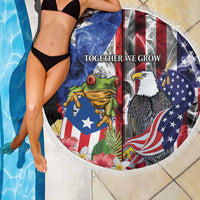 United States Puerto Rico Beach Blanket USA Eagle Coqui Drum Tropical Flowers - Wonder Print Shop