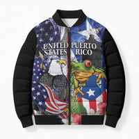 United States Puerto Rico Bomber Puffer Jacket USA Eagle Coqui Drum Tropical Flowers - Wonder Print Shop