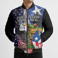 United States Puerto Rico Bomber Puffer Jacket USA Eagle Coqui Drum Tropical Flowers - Wonder Print Shop