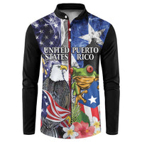 United States Puerto Rico Button Sweatshirt USA Eagle Coqui Drum Tropical Flowers - Wonder Print Shop