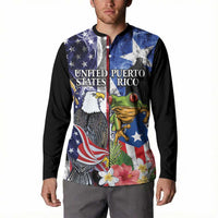 United States Puerto Rico Button Sweatshirt USA Eagle Coqui Drum Tropical Flowers - Wonder Print Shop