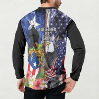 United States Puerto Rico Button Sweatshirt USA Eagle Coqui Drum Tropical Flowers - Wonder Print Shop