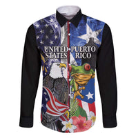 United States Puerto Rico Family Matching Off The Shoulder Long Sleeve Dress and Hawaiian Shirt USA Eagle Coqui Drum Tropical Flowers - Wonder Print Shop