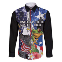 United States Puerto Rico Family Matching Off Shoulder Short Dress and Hawaiian Shirt USA Eagle Coqui Drum Tropical Flowers - Wonder Print Shop