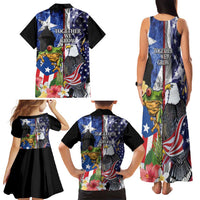 United States Puerto Rico Family Matching Tank Maxi Dress and Hawaiian Shirt USA Eagle Coqui Drum Tropical Flowers - Wonder Print Shop