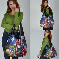 United States Puerto Rico Grocery Bag USA Eagle Coqui Drum Tropical Flowers - Wonder Print Shop