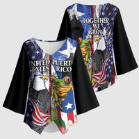 United States Puerto Rico Kimono Sleeve Blouse USA Eagle Coqui Drum Tropical Flowers - Wonder Print Shop