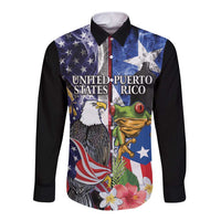 United States Puerto Rico Long Sleeve Button Shirt USA Eagle Coqui Drum Tropical Flowers - Wonder Print Shop