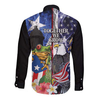 United States Puerto Rico Long Sleeve Button Shirt USA Eagle Coqui Drum Tropical Flowers - Wonder Print Shop