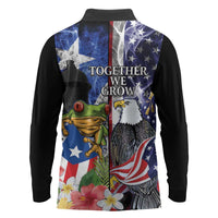 United States Puerto Rico Long Sleeve Polo Shirt USA Eagle Coqui Drum Tropical Flowers - Wonder Print Shop