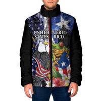 United States Puerto Rico Padded Jacket USA Eagle Coqui Drum Tropical Flowers - Wonder Print Shop