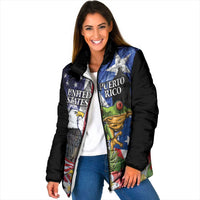 United States Puerto Rico Padded Jacket USA Eagle Coqui Drum Tropical Flowers - Wonder Print Shop
