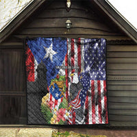 United States Puerto Rico Quilt USA Eagle Coqui Drum Tropical Flowers - Wonder Print Shop