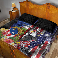 United States Puerto Rico Quilt Bed Set USA Eagle Coqui Drum Tropical Flowers - Wonder Print Shop