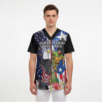 United States Puerto Rico Scrub Top USA Eagle Coqui Drum Tropical Flowers - Wonder Print Shop