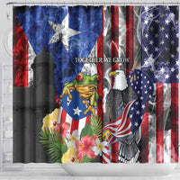 United States Puerto Rico Shower Curtain USA Eagle Coqui Drum Tropical Flowers - Wonder Print Shop