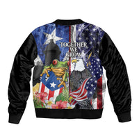 United States Puerto Rico Sleeve Zip Bomber Jacket USA Eagle Coqui Drum Tropical Flowers - Wonder Print Shop