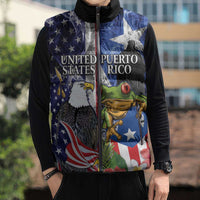 United States Puerto Rico Sleeveless Puffer Jacket USA Eagle Coqui Drum Tropical Flowers - Wonder Print Shop