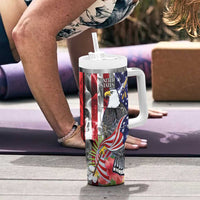 United States Puerto Rico Tumbler With Handle USA Eagle Coqui Drum Tropical Flowers - Wonder Print Shop