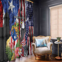 United States Puerto Rico Window Curtain USA Eagle Coqui Drum Tropical Flowers - Wonder Print Shop